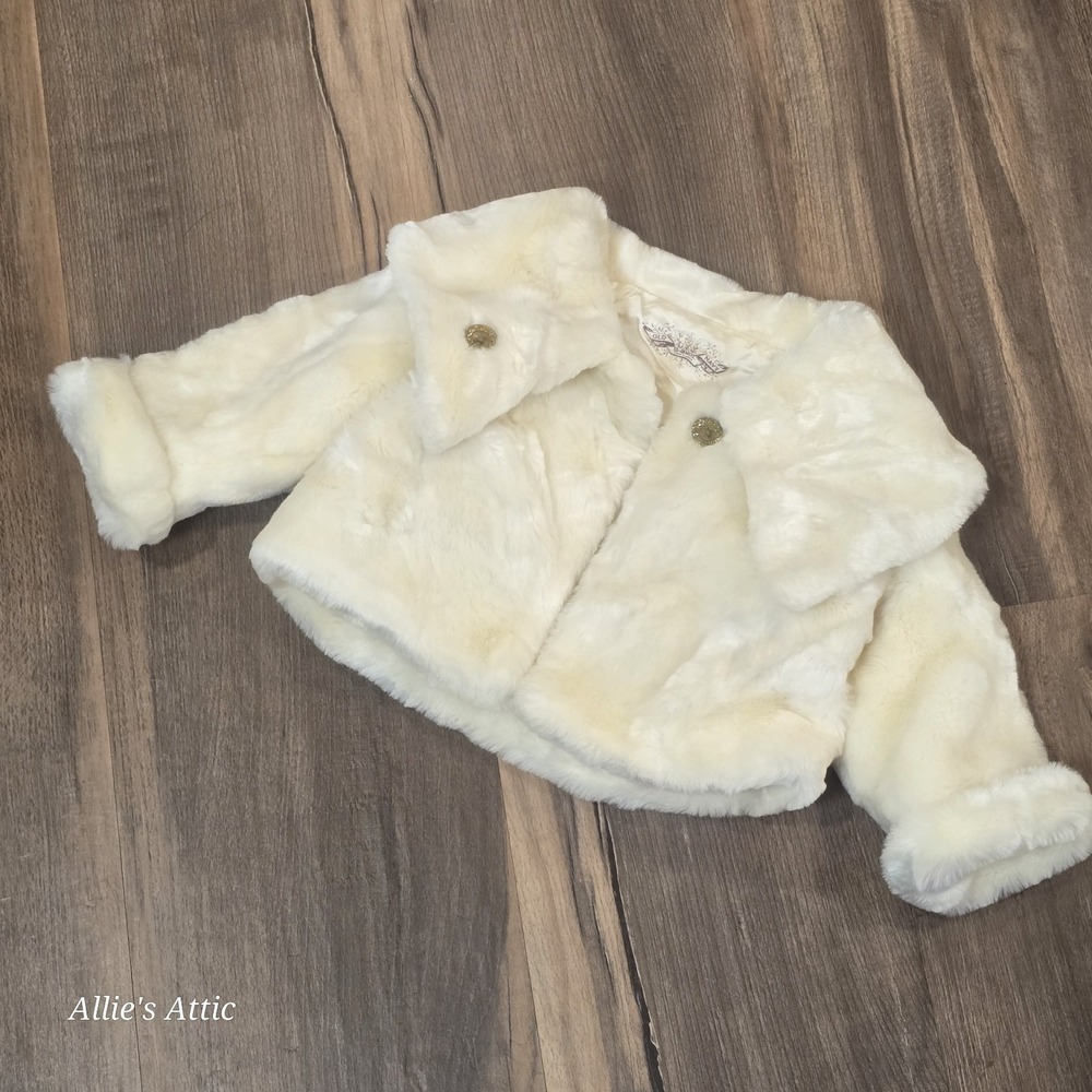 Old Navy Baby Girls Faux Fur Dress Coat Jacket White Gold Lined Toddler 12-18 Mo